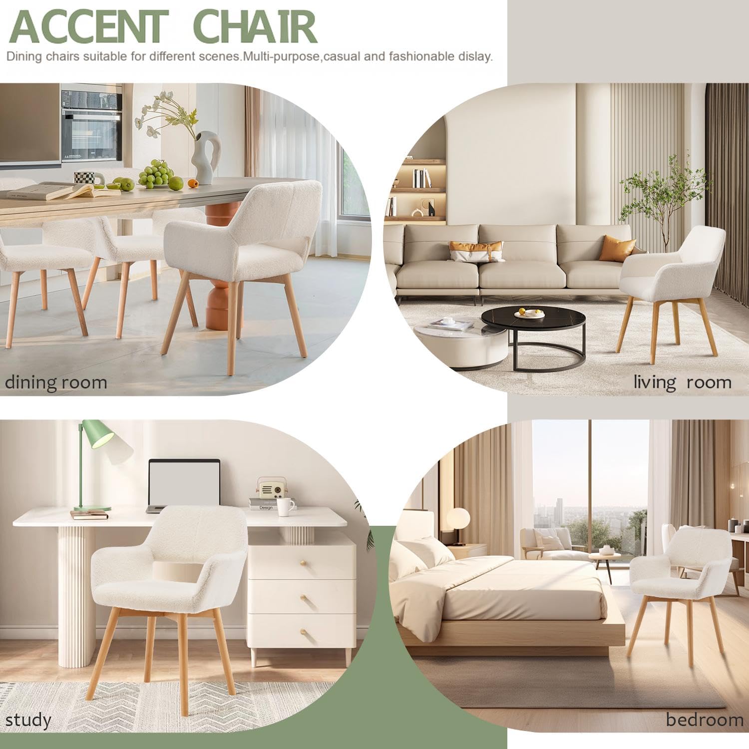 YEEFY Desk Chair No Wheels Vanity Chair Set of 2 Comfy Accent Chairs for Living Dining Room Bedroom Home Office Mid Century Modern Upholstered