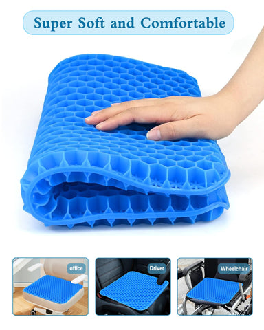 Rewoalzx 2025 Upgraded Cooling Gel Seat Cushion 50x50x5cm - Extra Thick Honeycomb Blue Cushion for Back Pain Relief, Breathable & Machine Washable