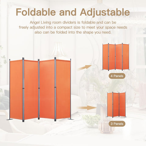 Angel Living 4 Panels Folding Room Divider, Privacy Screen Composed of Polyester Fabric and Sturdy Iron Frame