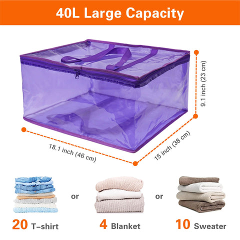 Vieshful Purple 40L Clear Clothes Storage Bag with Zipper 3 Pack