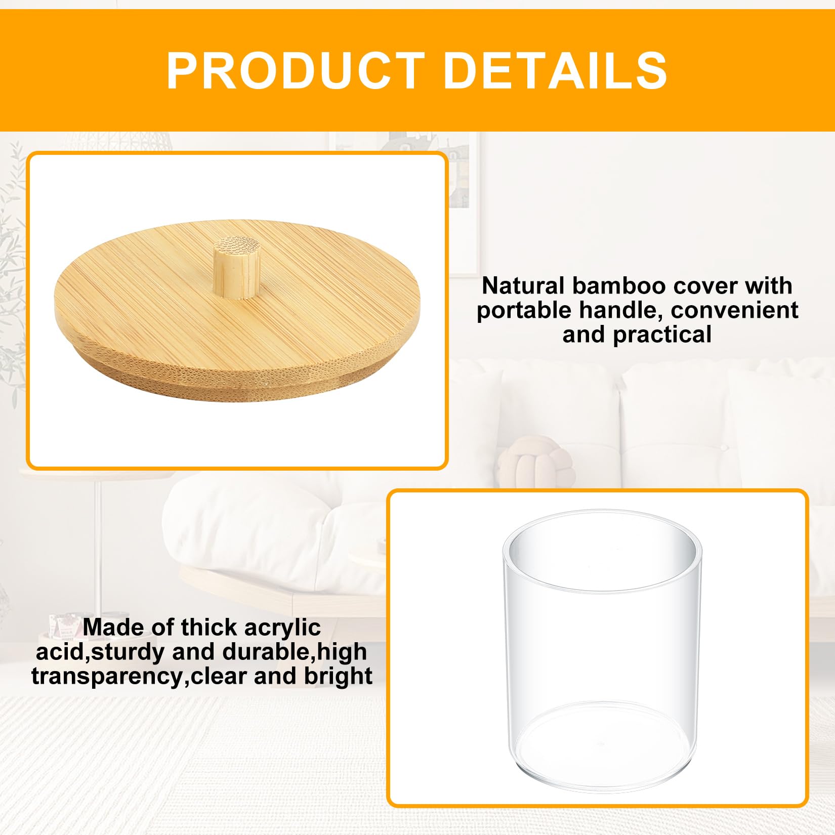 Fulushouxi 2 Pcs Cotton Pad Holder, Cotton Wool Bud/Swab/Ball Holder, Bathroom Qtip Dispenser Jars Canisters Holders for Vanity Cotton Ball Qtip