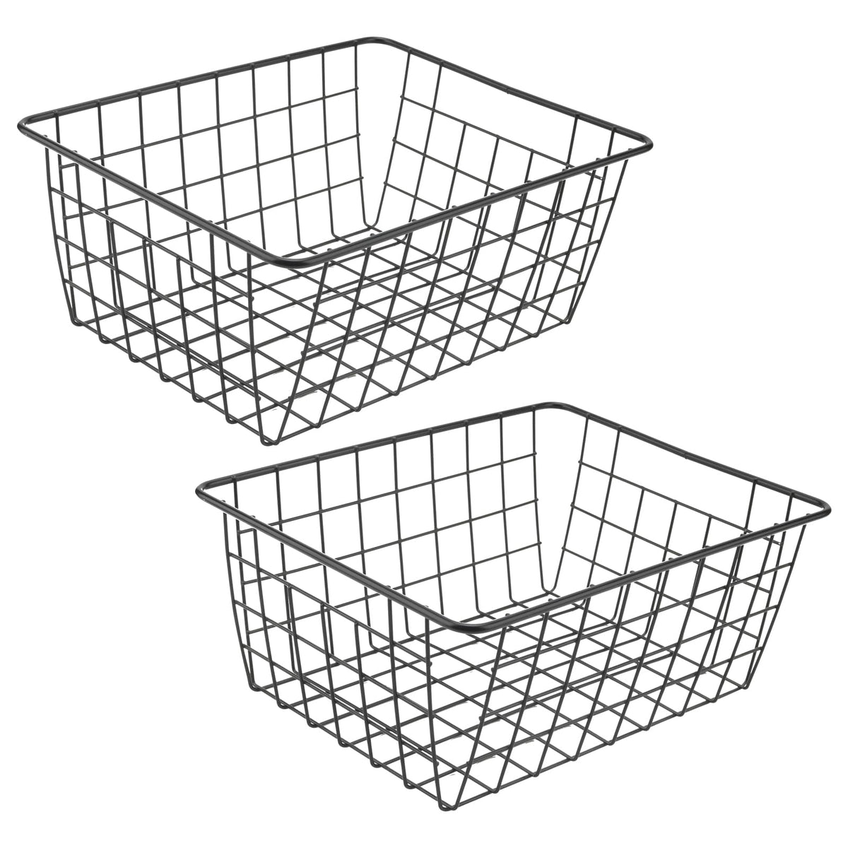KEILEOHO 2 PCS 36 x 29 x 15.5cm Wire Storage Baskets, Large Black Metal Wire Baskets with Handles