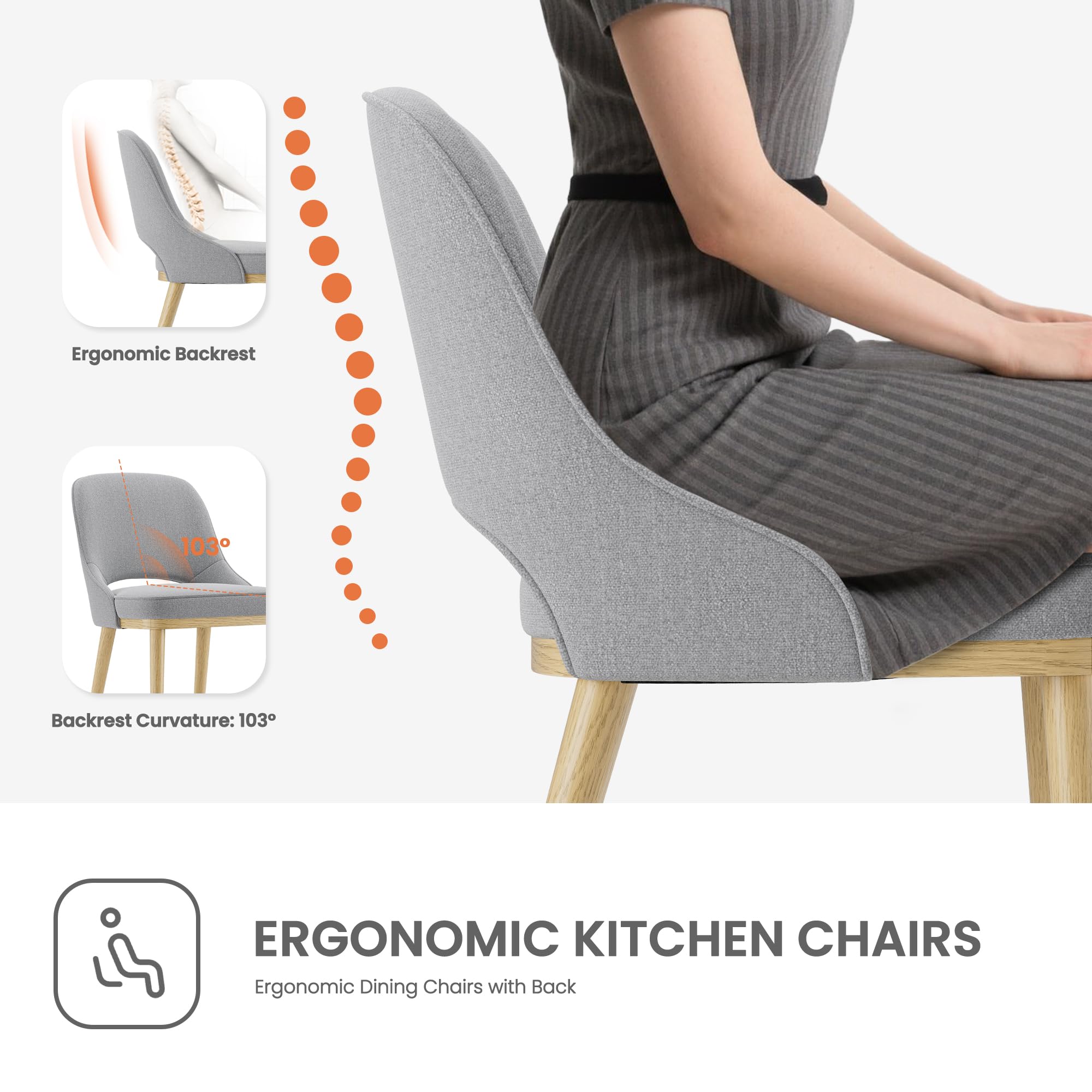 Dining Chairs Set of 2, Upholstered Dining Room Chairs with Chenille Fabric, Ergonomic Backrest, High Density Cushion & Rubber Wood Frame
