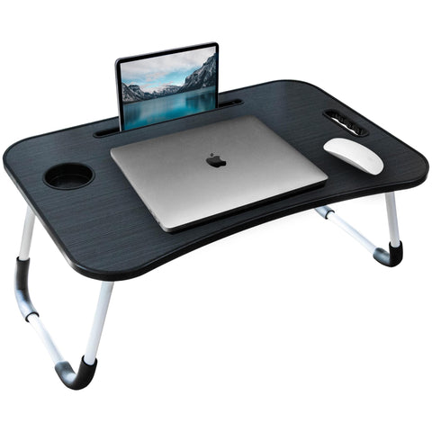 Laptop Desk, Laptop Bed Table with Foldable Legs & Cup Slot, Reading Holder Notebook Stand Breakfast Bed Tray Book Holder for Sofa, Bed, Terrace