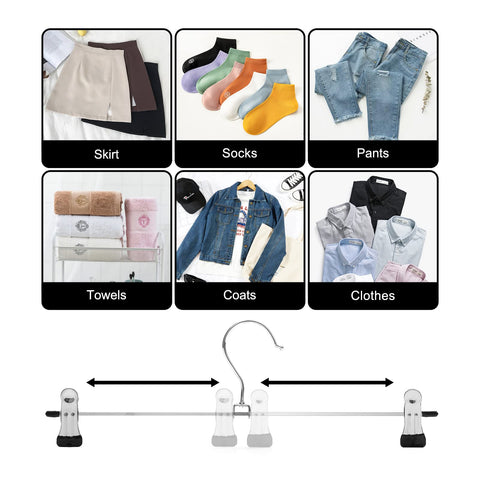 GUANJUNE Skirt Hangers with Adjustable Non-Slip Clips, Space Saving Metal Hangers for Coat, Garment, Jeans - 10 Pack