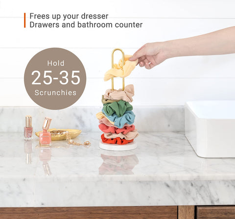 Mkono Scrunchies Holder Stand Hair Accessories Organizer Gold White Metal Scrunchies Tower Hold 25
