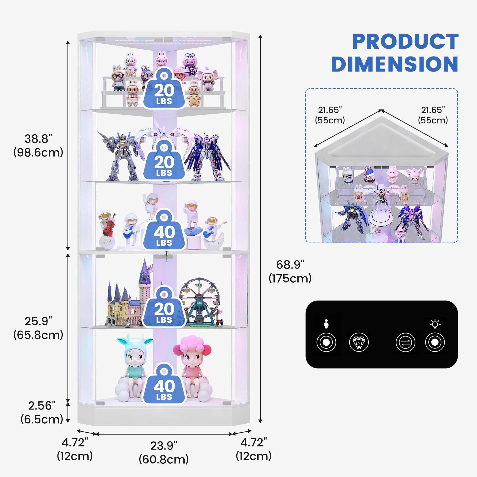 5-Tiers Corner Display Cabinet with RGB Lights for Collectibles,Living Room