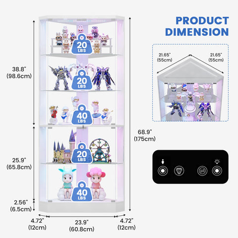 5-Tiers Corner Display Cabinet with RGB Lights for Collectibles,Living Room