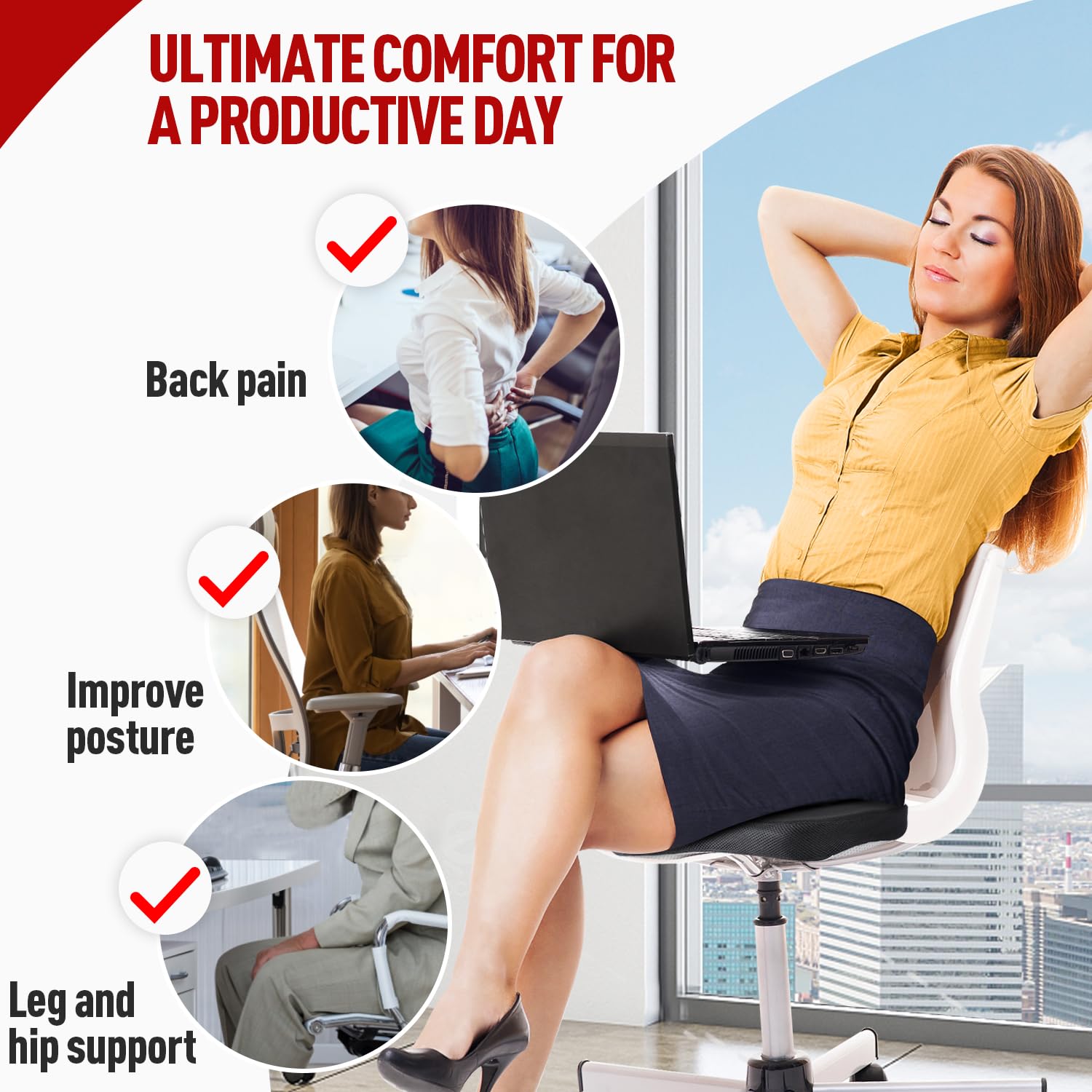 Memory Foam Seat Cushion, Ergonomic Coccyx Cushion for Car & Office Chair
