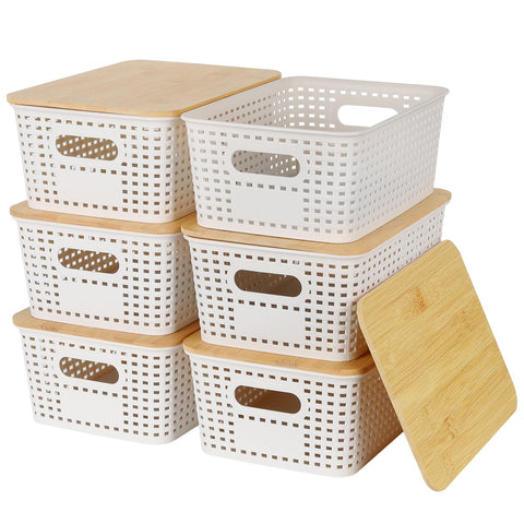 Nymblis 6Pcs Storage Boxes with Lids, Stackable Storage Baskets, White