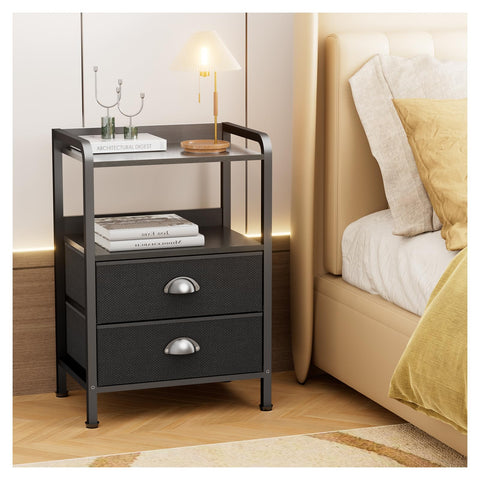 Bedside Table Chest of Drawers Bed Side Table Bedsides Tables Cabinet Nightstand with 2 Fabric Drawer Night Stand Shelf for Bedroom Living Room Small
