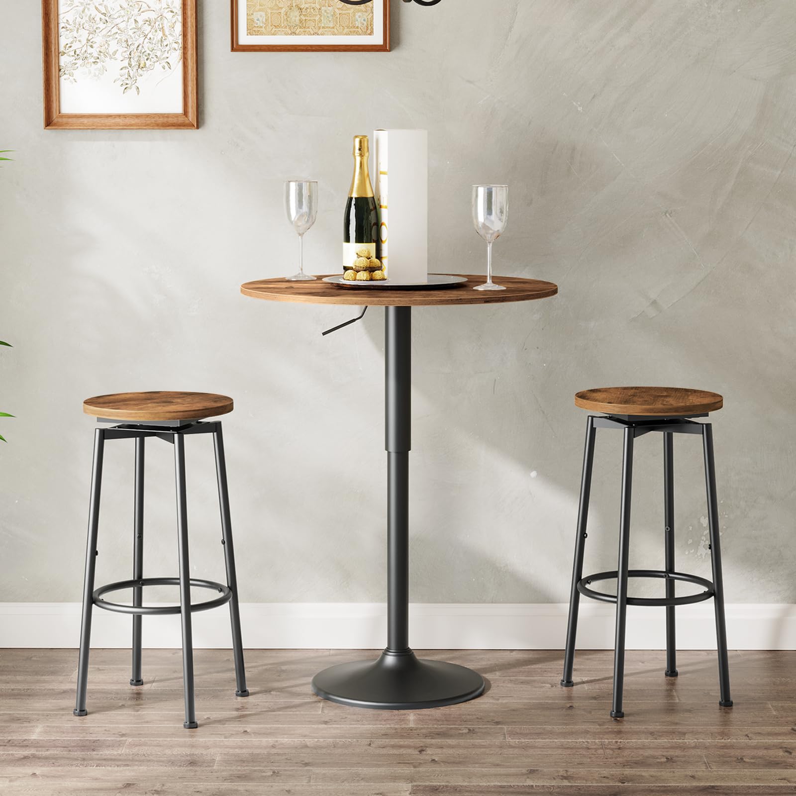HOOBRO 360 Swivel Bar Stools Set of 2, Round Kitchen Breakfast Stools, Bar Chairs with Footrest, for Kitchen Islands, Cafe, Counter