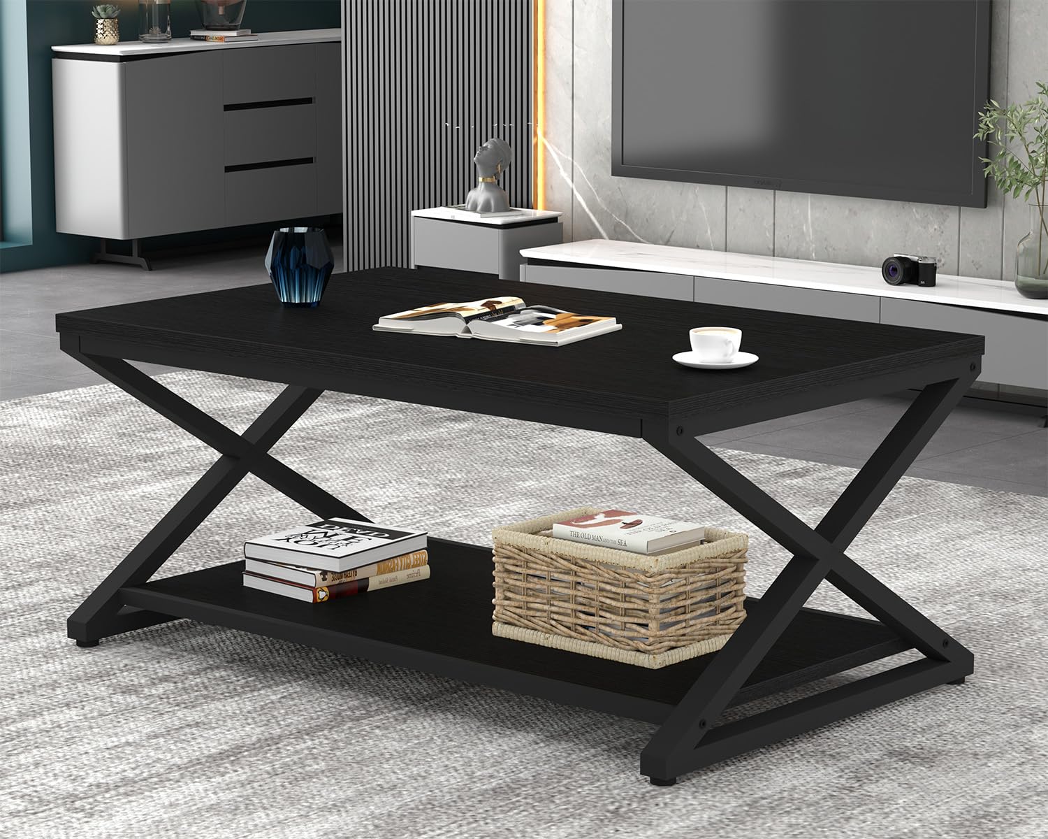 HSH Coffee Table for living room coffee tables Storage 100cm Black Oak