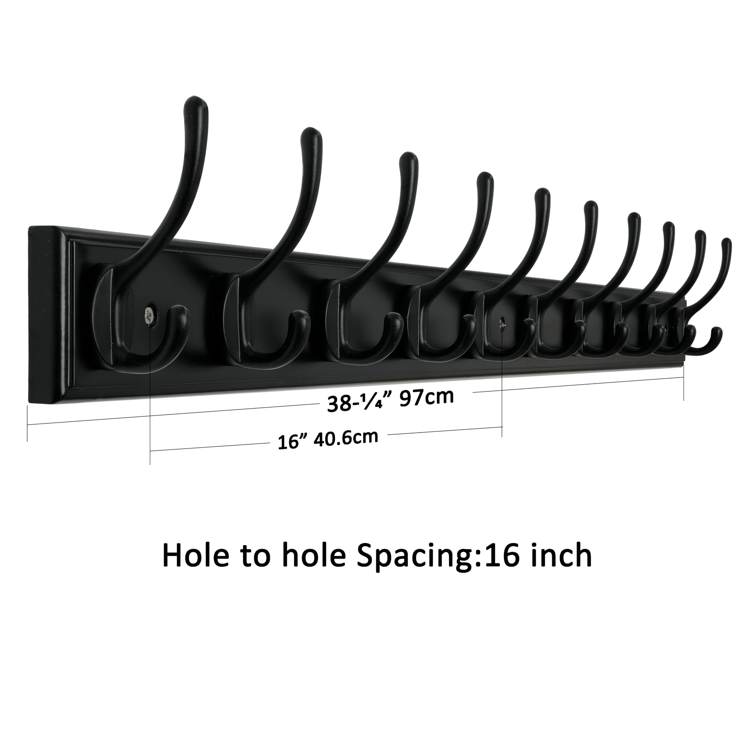 WEBI Coat Rack Wall Mounted,10 Hooks,97cm Long Wall Coat Hanger,Coat Hooks Wall Mounted for Hanging Coats,Clothes,Jacket,Black