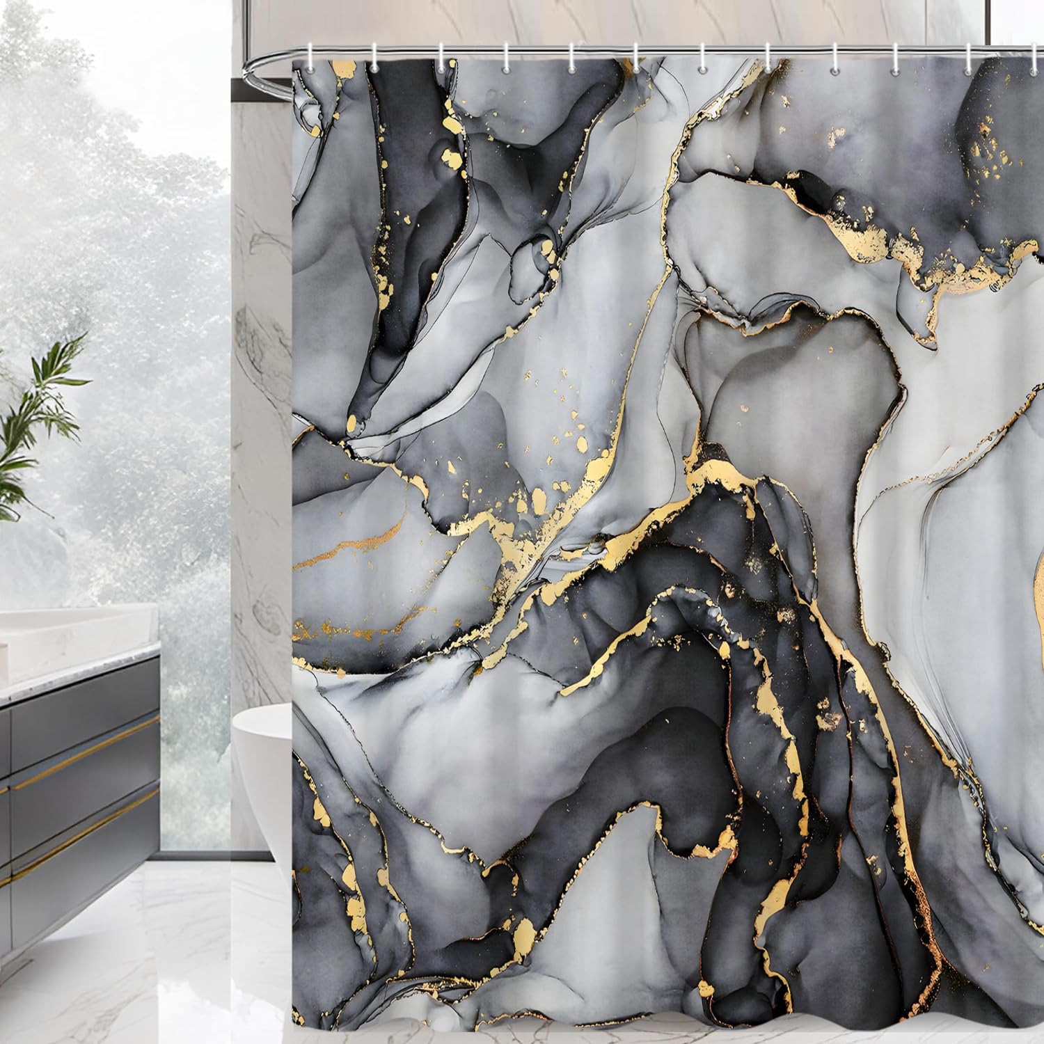 GCIREC Shower Curtain, 180x200cm, Gray Ombre Modern Abstract Art Marble Waterproof Fabric Machine Washable Bathroom Curtain with Hooks