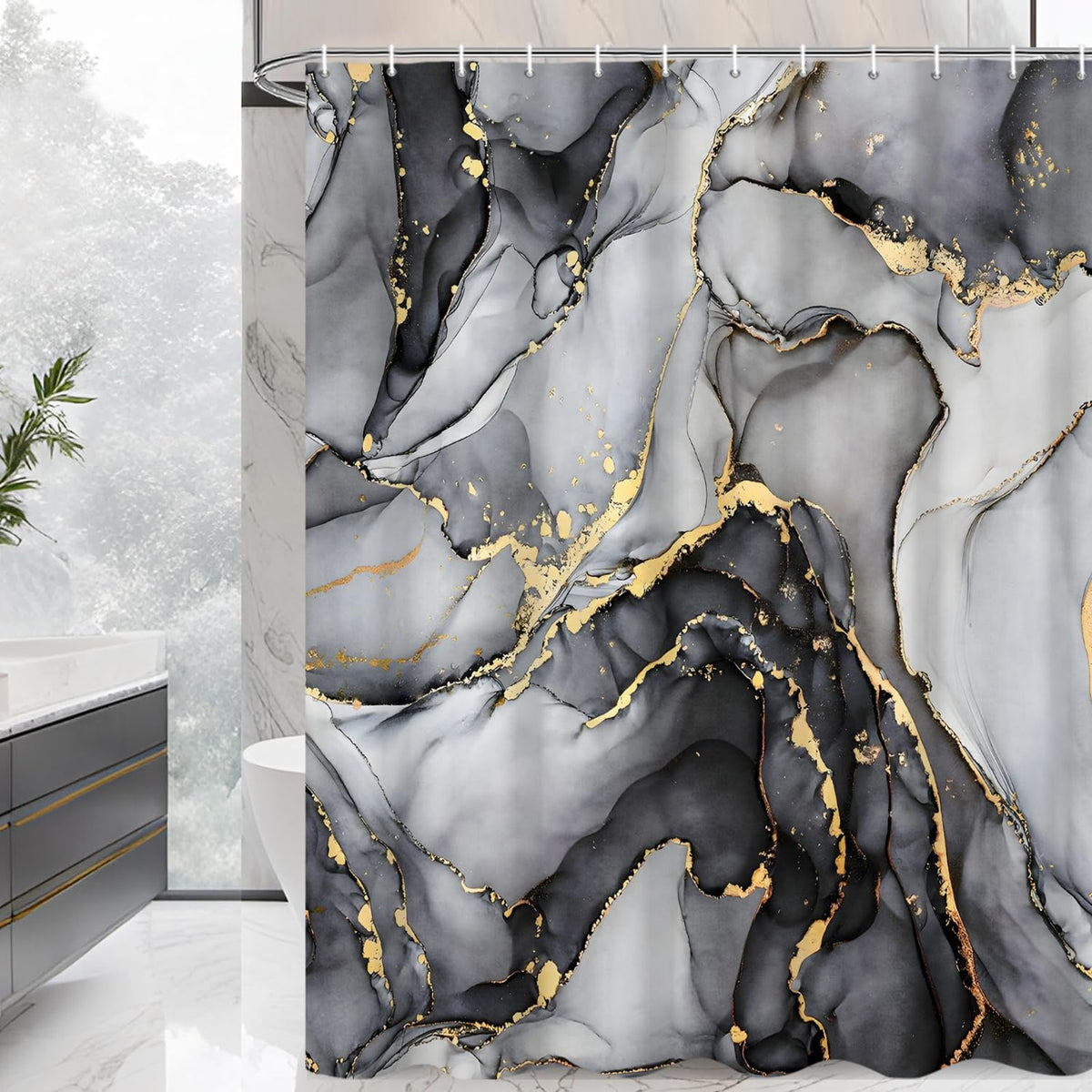 GCIREC Shower Curtain, 180x200cm, Gray Ombre Modern Abstract Art Marble Waterproof Fabric Machine Washable Bathroom Curtain with Hooks