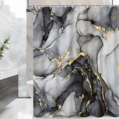 GCIREC Shower Curtain, 180x200cm, Gray Ombre Modern Abstract Art Marble Waterproof Fabric Machine Washable Bathroom Curtain with Hooks