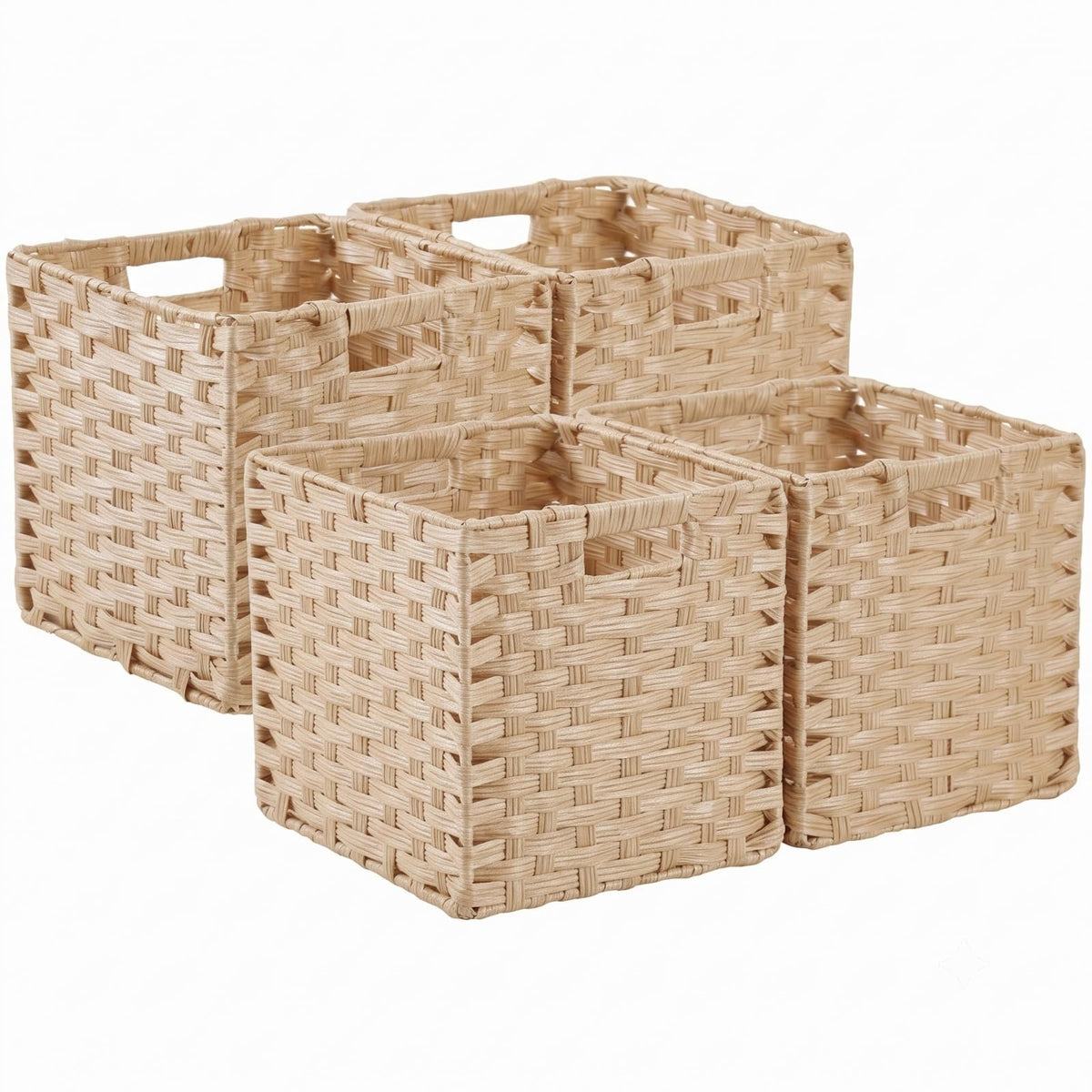 SOCOHOME Cube Storage Box,31x31x31cm Faux Rattan Boxes for Toy Clothes Shelf Nursery Closet Waterproof,Non-Mouldy(Light Beige, 4 Pcs)