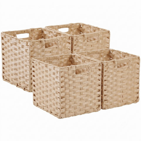 SOCOHOME Cube Storage Box,31x31x31cm Faux Rattan Boxes for Toy Clothes Shelf Nursery Closet Waterproof,Non-Mouldy(Light Beige, 4 Pcs)