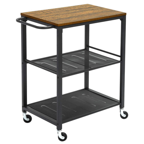 Meerveil Kitchen Trolley on Wheels, 3 Tier Serving Rolling Cart with Towel Rack and Storage Shelves