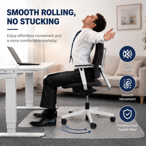 Thickened Office Chair Mat for Carpet, 120×90cm with Lip, 3mm Thick Clear Heavy Duty Floor Protector with Anti-Slip Particles for Office & Home