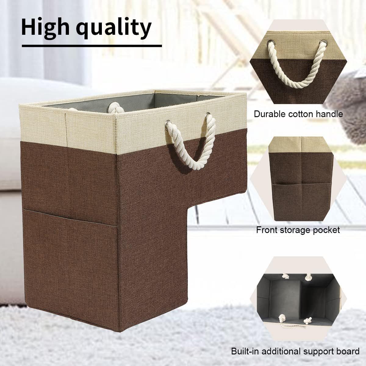 Les-Theresa 16X16In Stair Basket Step Storage Baskets Storage Foldable with Cotton Handles Staircase Stair Tidy Step Basket for Stairs, Laundry, Toys