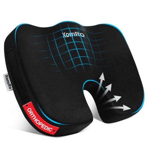 XomRo Ergonomic Memory Foam Seat Orthopedic Coccyx Cushion Chair Tailbone Pain Relief Sciatica Back Hip Support Office Chair Car Gaming Wheelchair