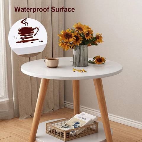 KZOBYD Round Side Table, 2 Tier End Tables With Round Wooden Top, 38 x 55cm