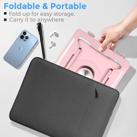 Swivel Laptop Stand for Desk, Adjustable Height Aluminum Computer Stand with 360 Rotating Base, Foldable Ergonomic Riser
