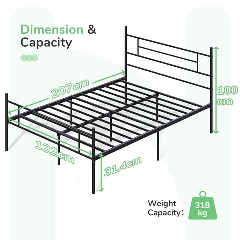 Novilla 30.5cm Metal Bed Frame with Headboard and Footboard, Steel Slat Support, Mattress Foundation Non-Slip Design, Easy Assembly