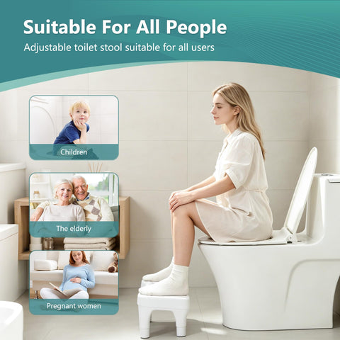 Fanwer Poop Stool Toilet White Adults for Bathroom, 5.9" to 8.5" Adjustable Height Toilet Stools Squat Adult