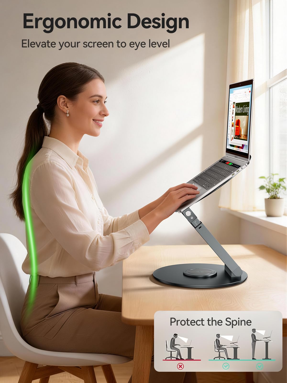 Anifrim Telescopic Laptop Stand, 360 Rotating Computer Stand Adjustable Height Swivel Pull Out Design Ergonomic Latptop Riser Standing Desk Converter