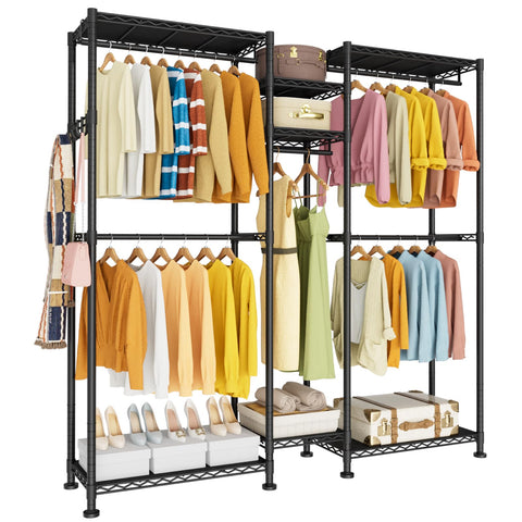 VyGrow Clothes Rail,Clothes Rack for Hanging Clothes,Adjustable Closet Organizer System, Double Rods, Side Hooks, Black