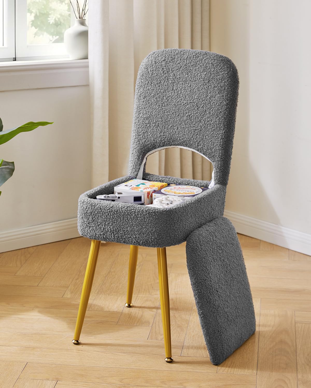 IBUYKE Storage Vanity Stool Chair with Folding Backrest, Gray WBD027G