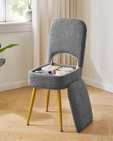 IBUYKE Storage Vanity Stool Chair with Folding Backrest, Gray WBD027G