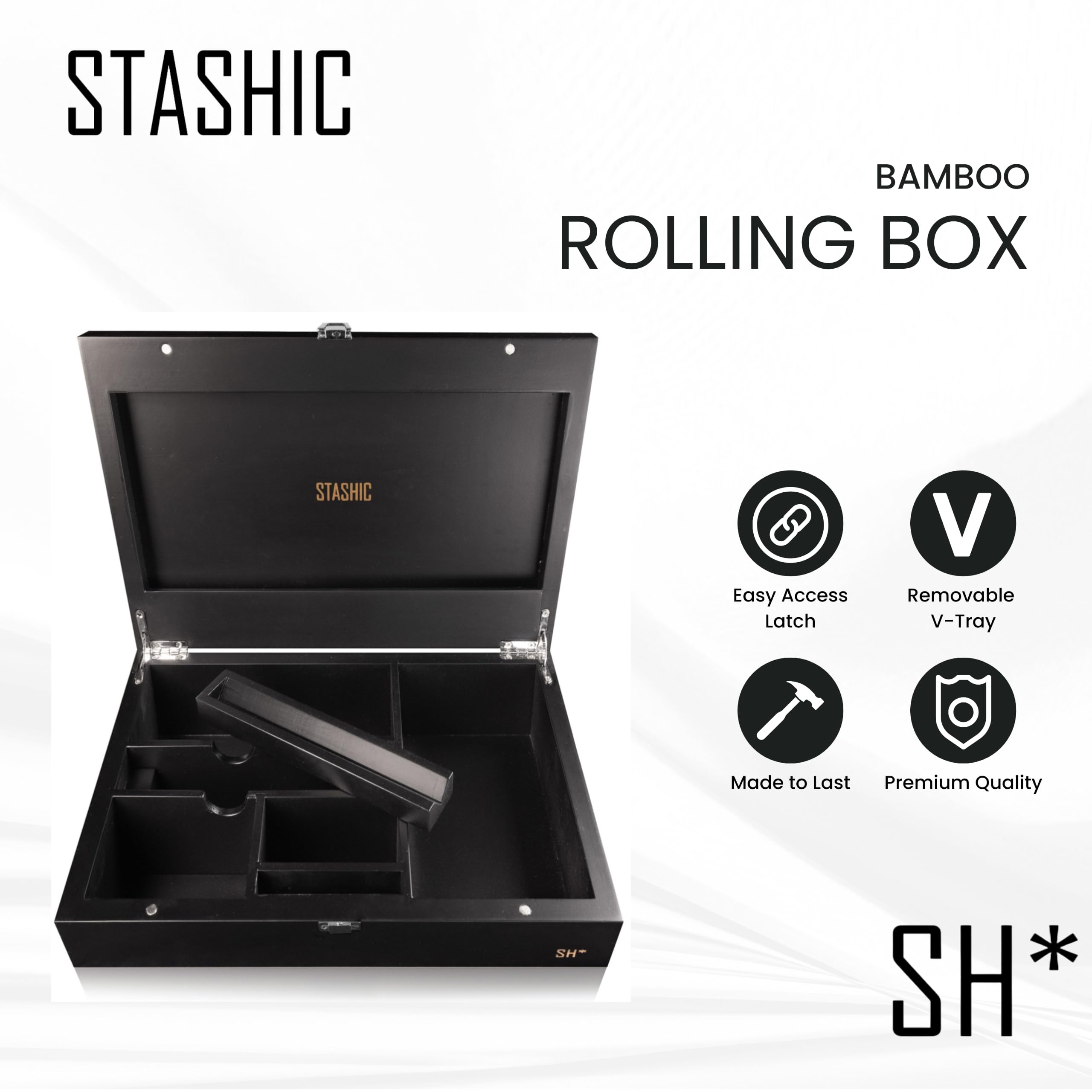 STASHIC Bamboo Stash Box - Rolling Box with Compartments - Latch - SH*