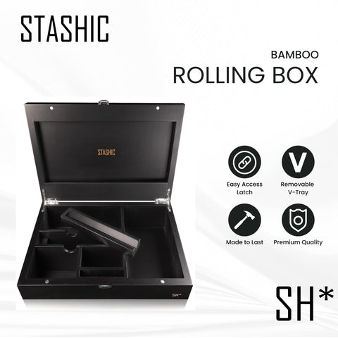 STASHIC Bamboo Stash Box - Rolling Box with Compartments - Latch - SH*