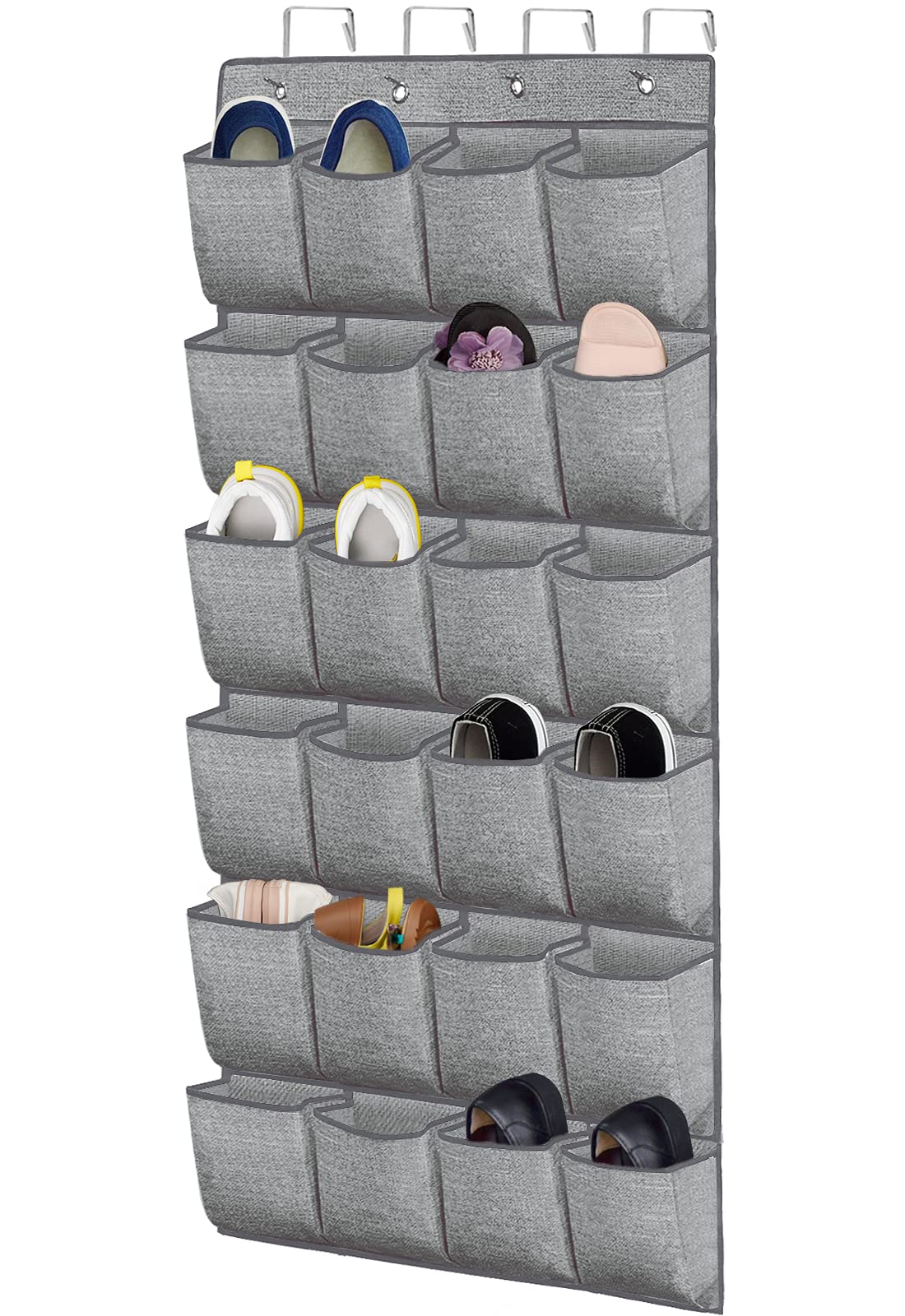Over the Door Shoe Organizer,Hanging Shoe Holder with 24 Extra Large Fabric Pockets for Storage Men Sneakers,Women High Heeled Shoes,Slippers Grey