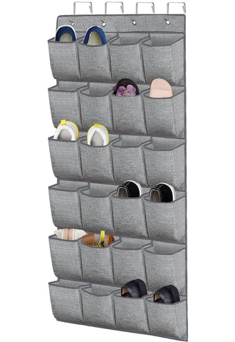 Over the Door Shoe Organizer,Hanging Shoe Holder with 24 Extra Large Fabric Pockets for Storage Men Sneakers,Women High Heeled Shoes,Slippers Grey