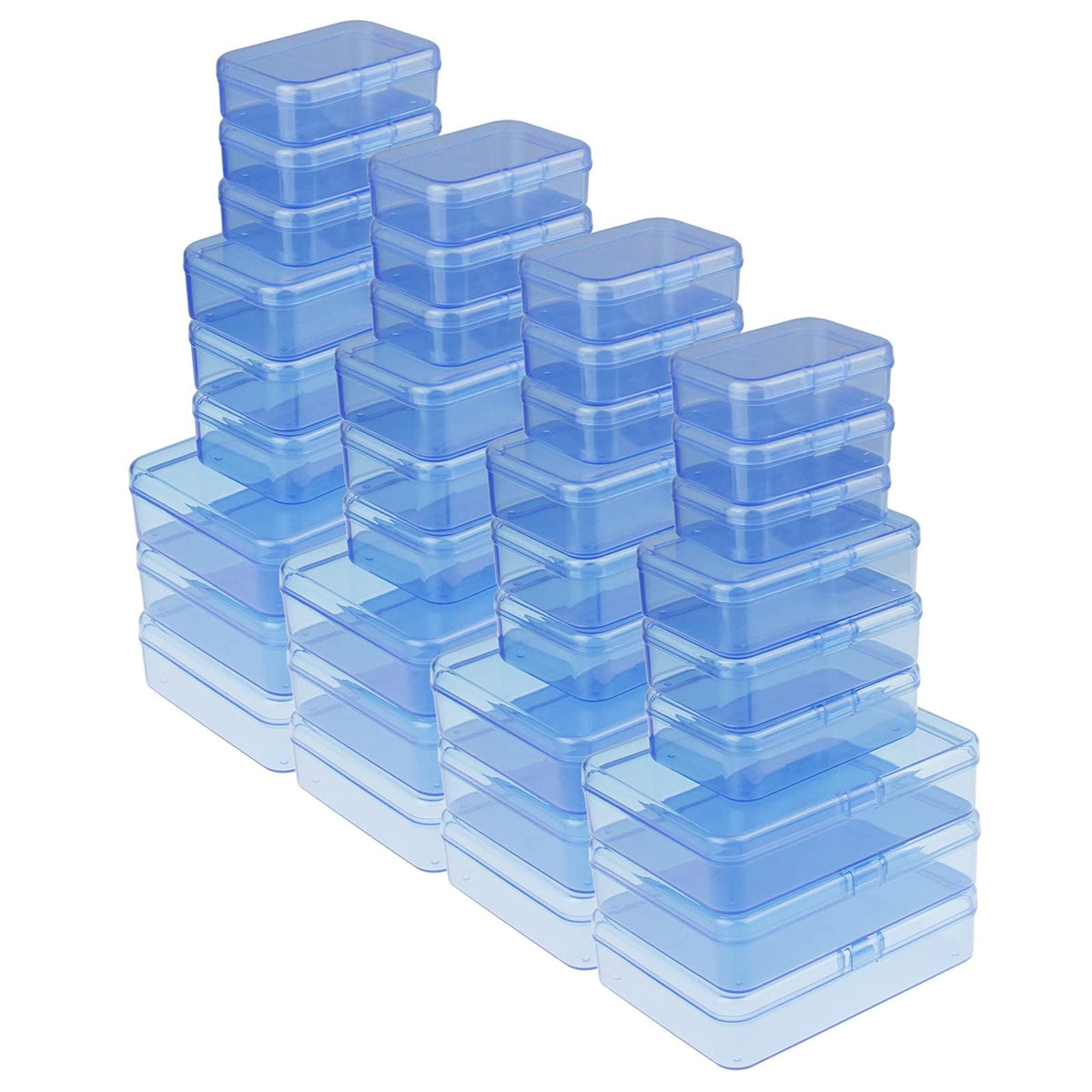 LJY Blue Plastic Storage Boxes with Lids, 36 Pack, 3 Mixed Sizes