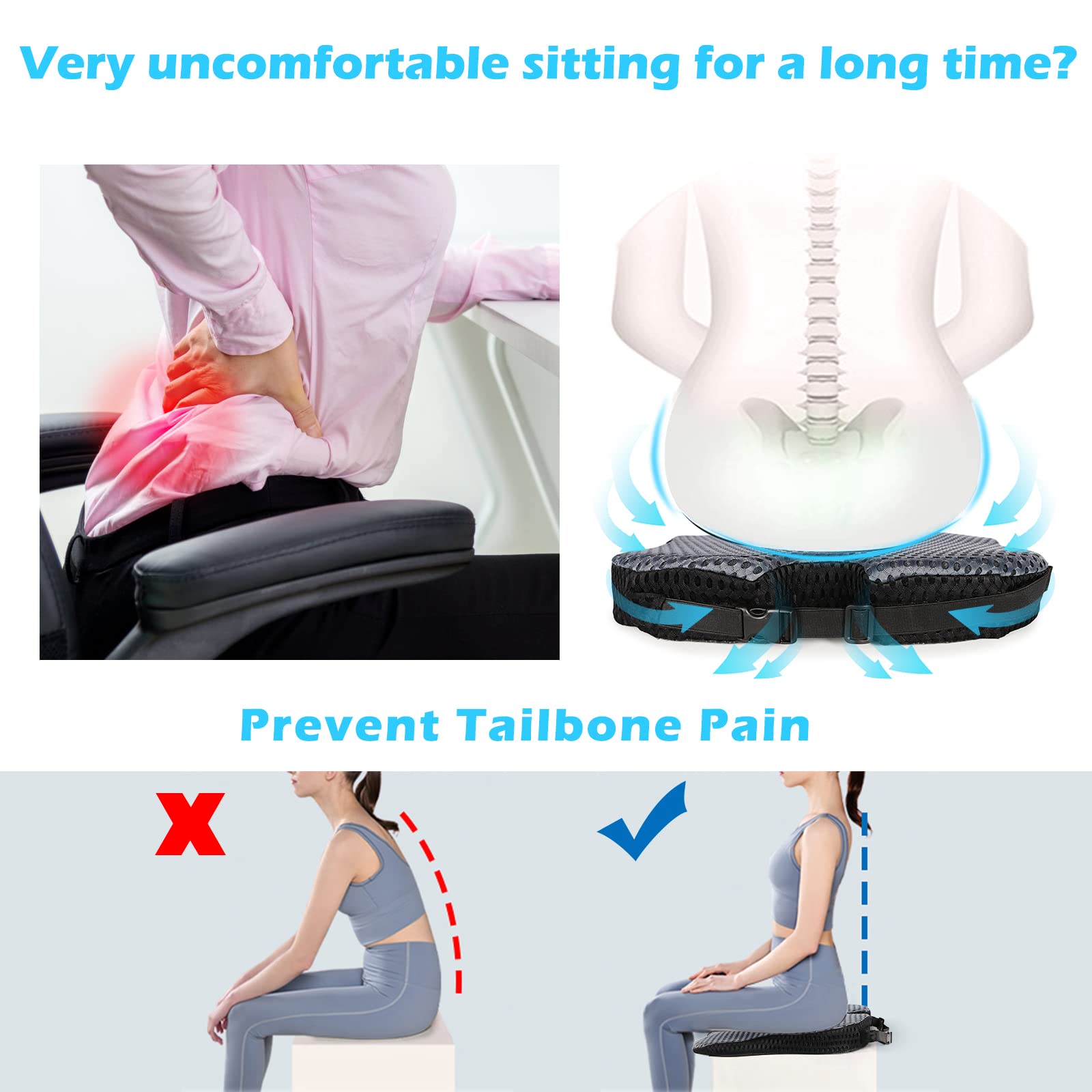 Humberto Car Seat Cushions for Driving,Sciatica Coccyx Tailbone Pain Relief Memory Foam Wedge Seat Cushion.Lumbar Support Pads,Car Seat Cushion