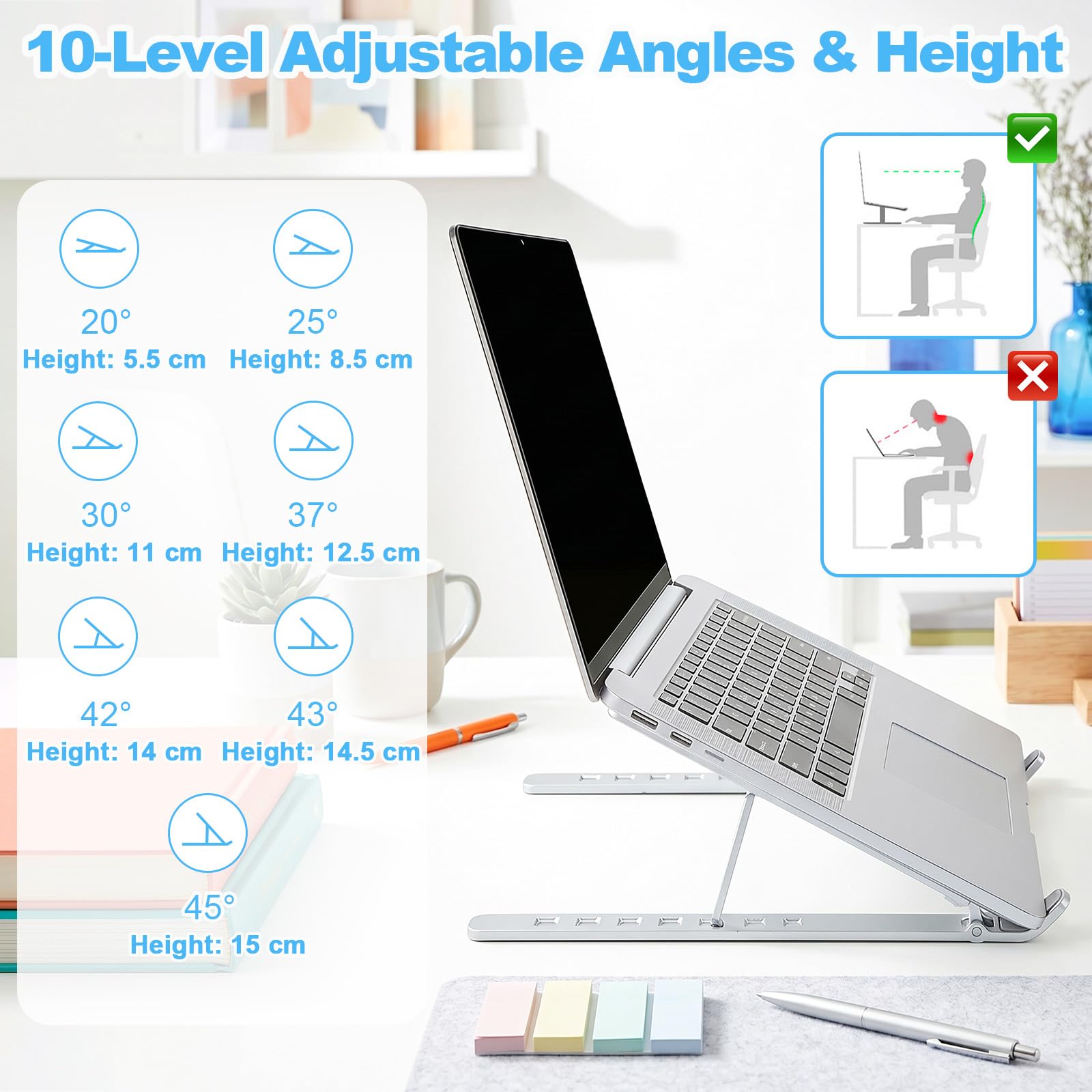 SAYEEC Laptop Stand for Desk Portable Laptop Riser 7 Angles Ergonomic Adjustable Computer Stand Aluminum Foldable Laptop Stands Ventilated Cooling