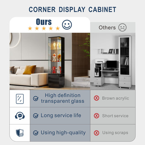 4-Tier LED Glass Display Cabinets with Human Body Sensor for Living Room