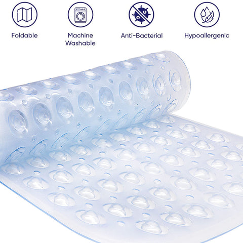 Non Slip Bath Mat, Uooker Anti Slip Shower Mat, Anti Mould Long Rubber Bathroom Mat 70x38cm with Drain Holes & Strong Suction Cups Grip