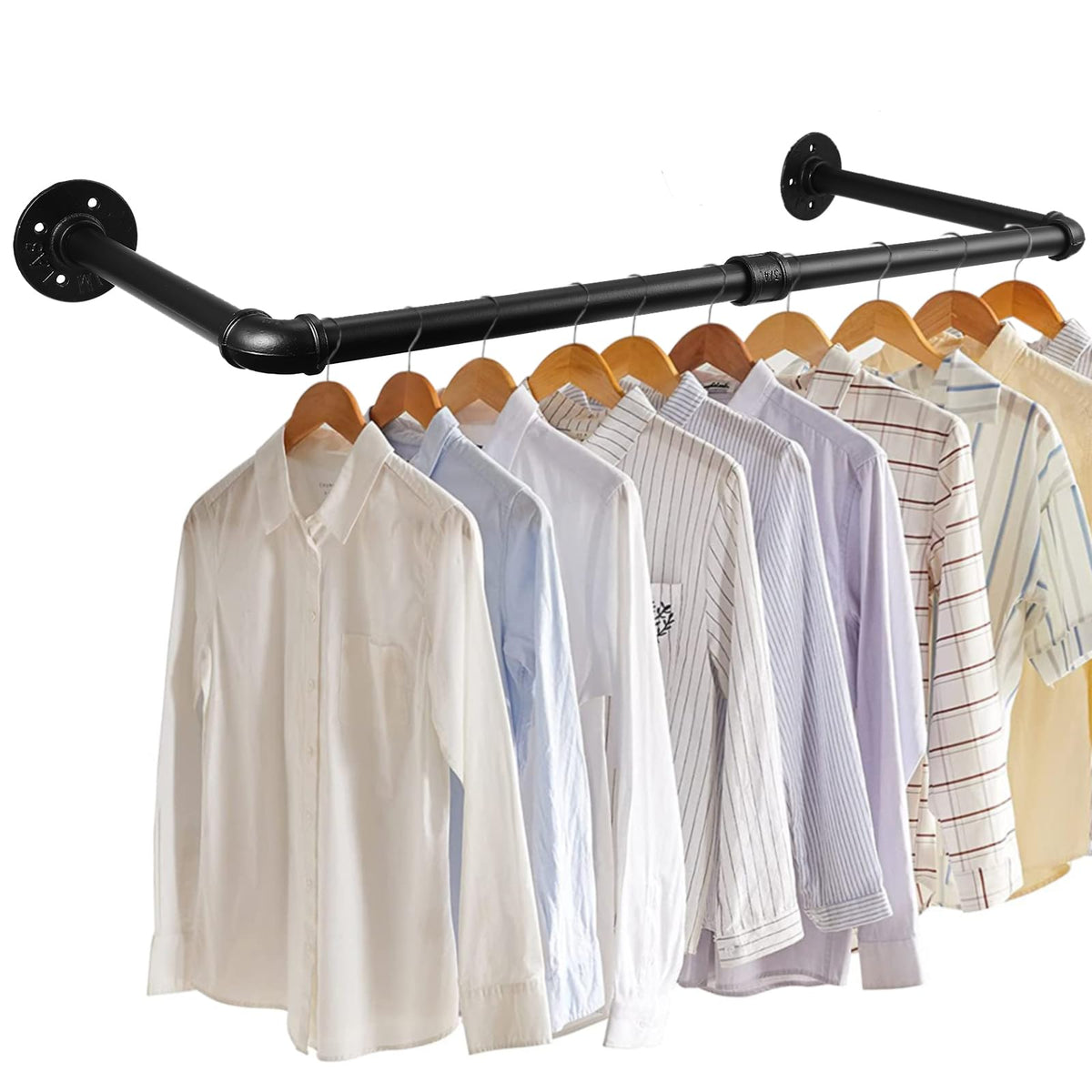 eSynic 60cm Black Industrial Wall Mounted Clothes Rail Heavy Duty