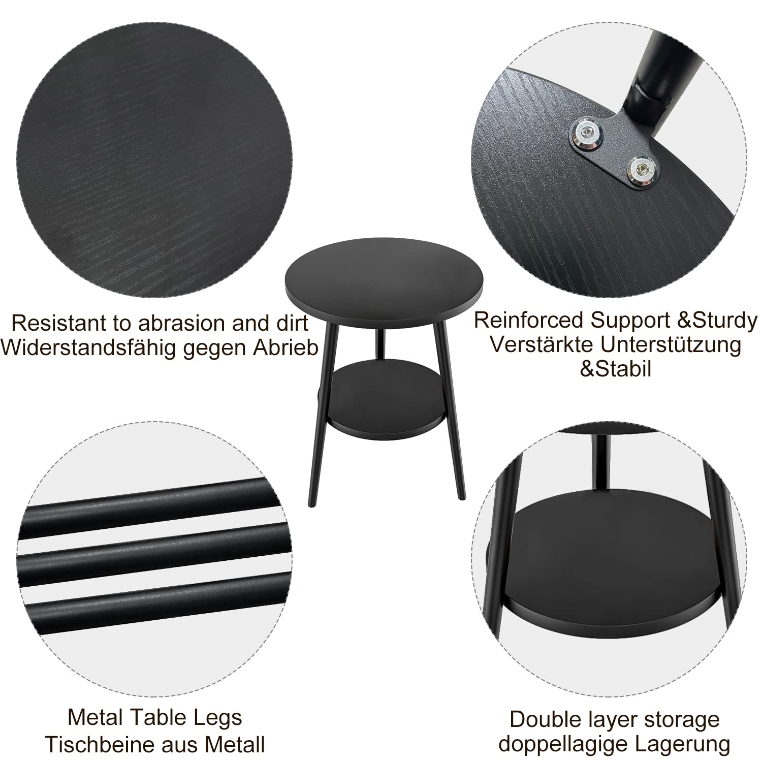 KZOBYD Round Side Table, 2 Tier End Tables With Round Wooden Top, 38 x 55cm