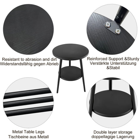 KZOBYD Round Side Table, 2 Tier End Tables With Round Wooden Top, 38 x 55cm