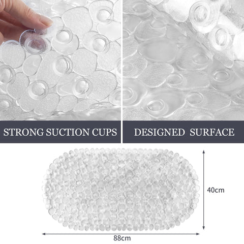 DOPROP Clear Pebbles Non Slip Shower Mats for Inside Shower Anti Mould Bath Mats for Bathroom Accessory with Suction Cups Holes Washable Safety Oval