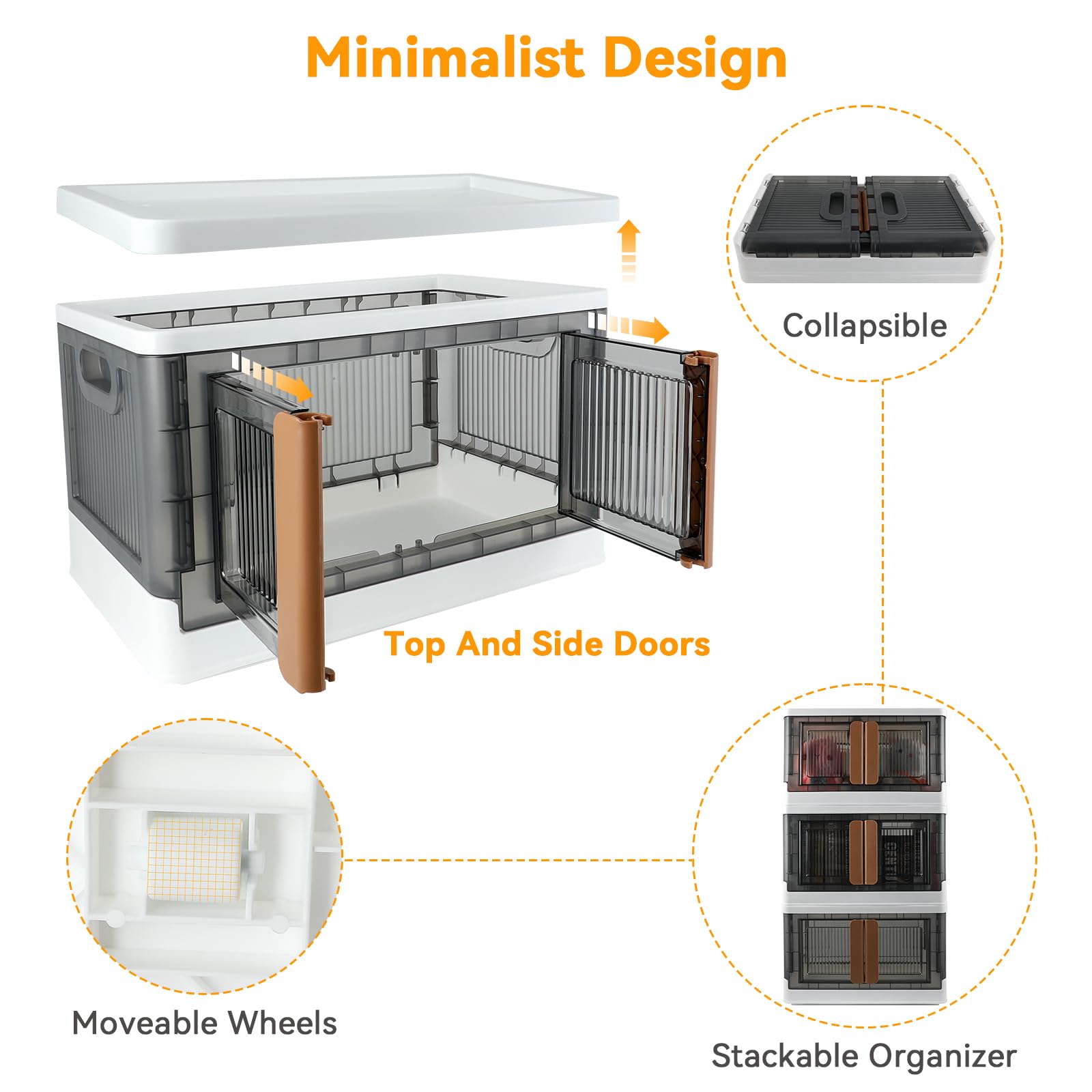 AssHMKIT Storage Cabinet with Lids, 8.4 Gallon (32L) Each One, 4 Pack, Stackable, Useful Box With Double Door, Bottom Wheels, Foldable, Dustproof