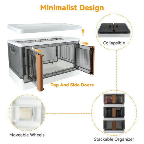 AssHMKIT Storage Cabinet with Lids, 8.4 Gallon (32L) Each One, 4 Pack, Stackable, Useful Box With Double Door, Bottom Wheels, Foldable, Dustproof